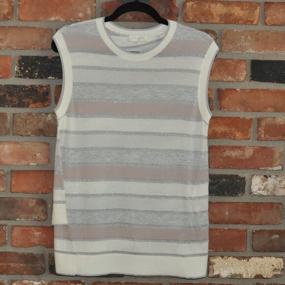 Ted Baker London Julonia Pastel & Silver Stripe Sleeveless Sweater Vest 2 - Picture 5 of 11